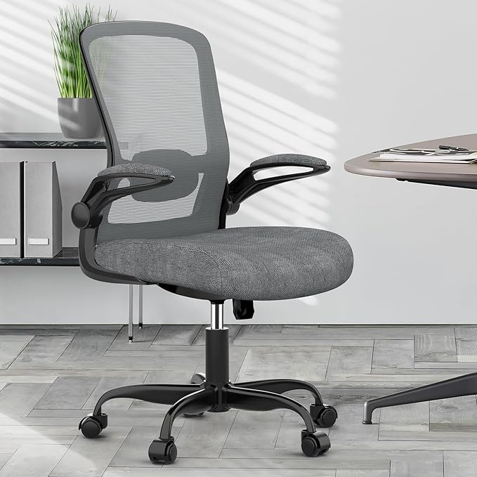 Mimoglad Ergonomic Office Chair - Desk Chair with Flip-up Armrests & 135° Recline, Adjustable Lumbar Support - Space-Saving Task Chair for Business/Team Office & Home (Iron Gray, 300lbs)