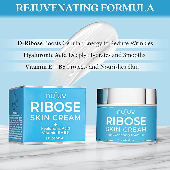 Ribose Anti-Aging Cream - Ribose Sugar for Skin - Rejuvenating Formula with D-Ribose, Hyaluronic Acid, and Vitamin E + B5 - Firming & Lifting Moisturizer - Made in USA - Day & Night - 2 oz