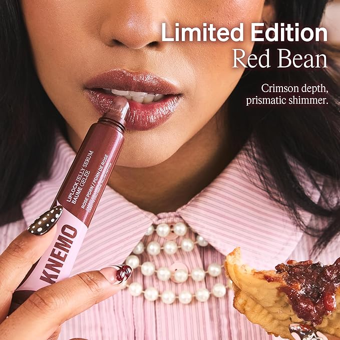 LipLock Jelly Serum for Dry Lips, Long-Lasting Hydration & Plumping Gloss with Rose PDRN, Carrot Collagen, Pillow Peptide, Moisturizing Tinted Lip Balm (Red Bean)