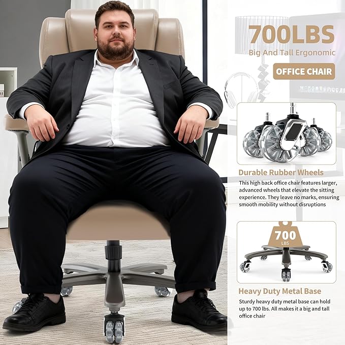 Big and Tall Office Chair 700lbs- Large High Back Executive Computer Desk Chair with 3D Flip-Up Arms, Adjustable Lumbar Support, Extra Wide Plus Size Seat, Heavy Duty Metal Base & Quiet Rubber Wheels
