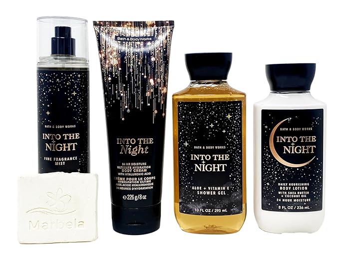 Bath & Body Works Into The Night - Deluxe Gift Set - Fine Fragrance Mist, Body Cream, Shower Gel and Body Lotion With a Natural Oats Sample Soap.