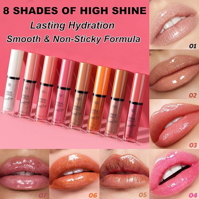 Lipgloss Lip Plumper Gloss Shimmer High Shine Lip Gloss Moisturizing Tinted Lip Gloss Long Lasting Waterproof Lip Oil (03# Watermelon Red Shimmer)