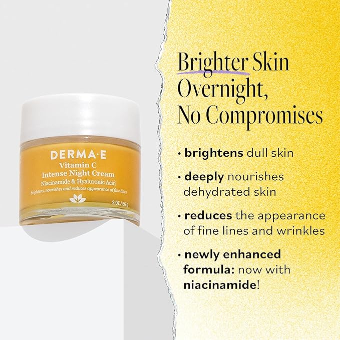 DERMA-E Vitamin C Intense Night Cream, 2 Oz, Brightening and Hydrating Facial Skin Renewing Cream, Anti-Aging Overnight Face Moisturizer for Skincare and Youthful Radiance