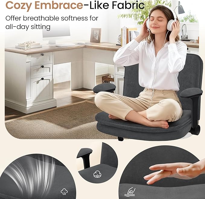 Criss Cross Office Chair with Wheels - Wide Seat Criss Cross Desk Chair with Flip-up Arms and Thick Cushion - Comfy Tilting Swivel Rolling Vanity Chair for Home Office Bedroom Apartment