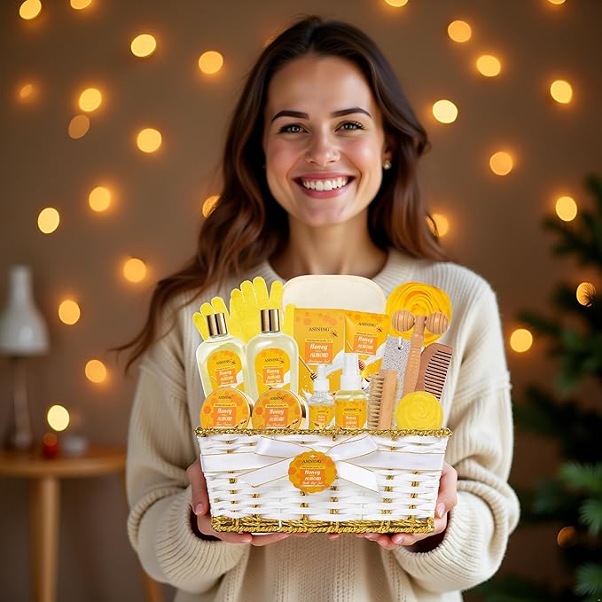17-Piece Mothers Day Gifts for Women & Men, Almond Luxury Spa Gift Set Bath and Body Gift Basket Set Care Kit Face Skin Care Set, Bath & Body Care Set, Christmas, Valentines, Birthday, Anniversary
