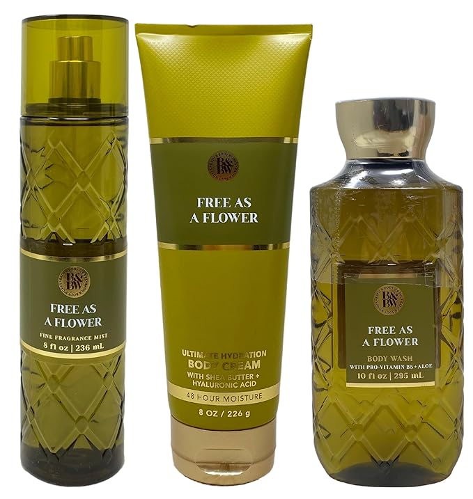 Bath & Body Works Free As A Flower Fine Fragrance Mist, Ultimate Hydration Body Cream and Body Wash with a Creamy Rose Bar Soap - Full Size