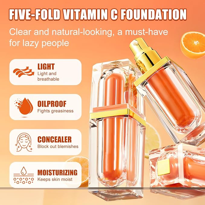 2Pcs Five Vitamin C Face Cream and Conceals, 2025 NEW VC Cream for Face, Fivefold Vitamin C BB Creams, Lightweight Long Lasting
