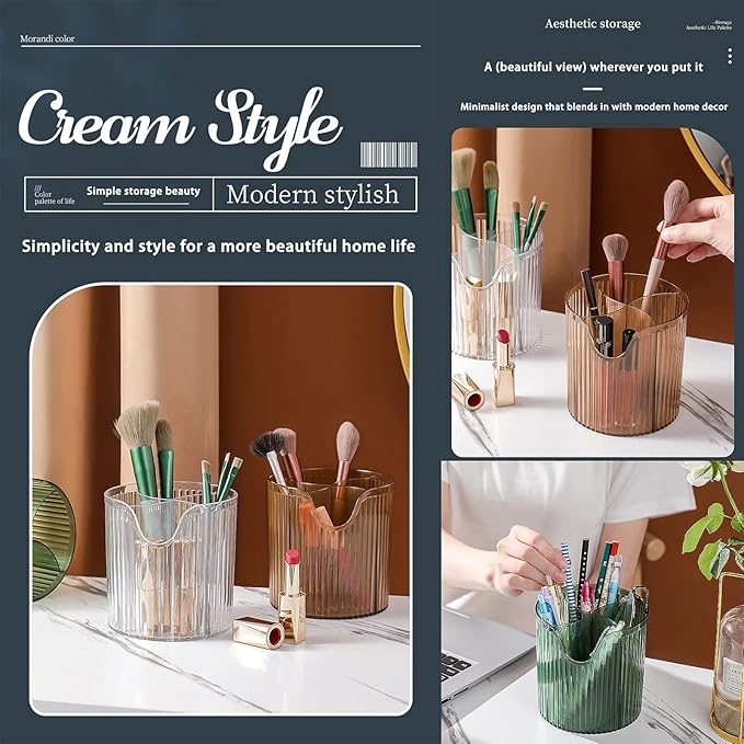 Makeup Brush Holder,Transparent Makeup Organizer,4 Slot Makeup Brushes Cup,for Vanity Decor,Bathroom Countertops,Desk Storage Container,Cosmetic Display cases (Clear White