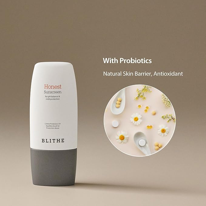 BLITHE Honest Sunscreen Gentle and Powerful UV Protection -Lightweight Korean sunscreen, pH 5.5 Balance and EWG Green-rated, with Probiotics, SPF 50+ PA++++ (1.69oz)