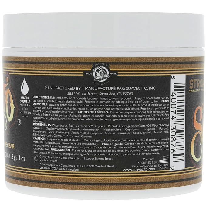 Suavecito Pomade Firme (Strong) Hold Whiskey Bar Scent 4 oz - Pomade For Men - Medium Shine Water Based Wax Like Flake Free Hair Gel - Easy To Wash Out - All Day Hold For All Hair Styles