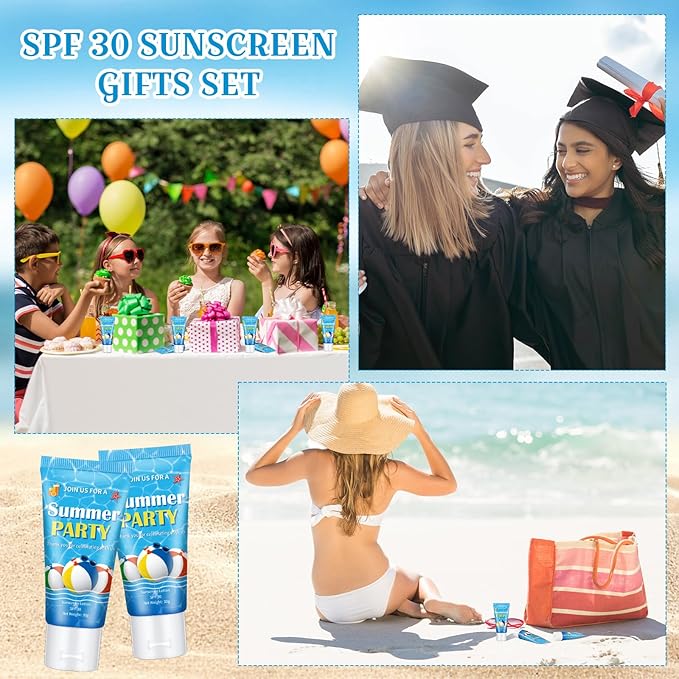 12 Pcs Mini Sunscreen Bulk for Summer Travel Size Spf 30 Water Resistant Sunscreen Lotion Bulk for Thank You Gifts Hawaiian Wedding Bridal Party Favors for Pool Wedding(Summer Party)