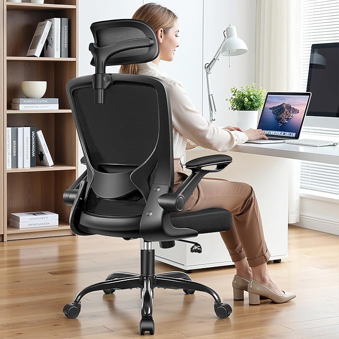 Ergonomic Office Desk Chair Comfy, High Back Mesh Office Desk Chairs with Adjustable Lumbar Support, Headrest, Flip-up Armrests, Home Computer Chair for Gaming, Work, 2 Pack