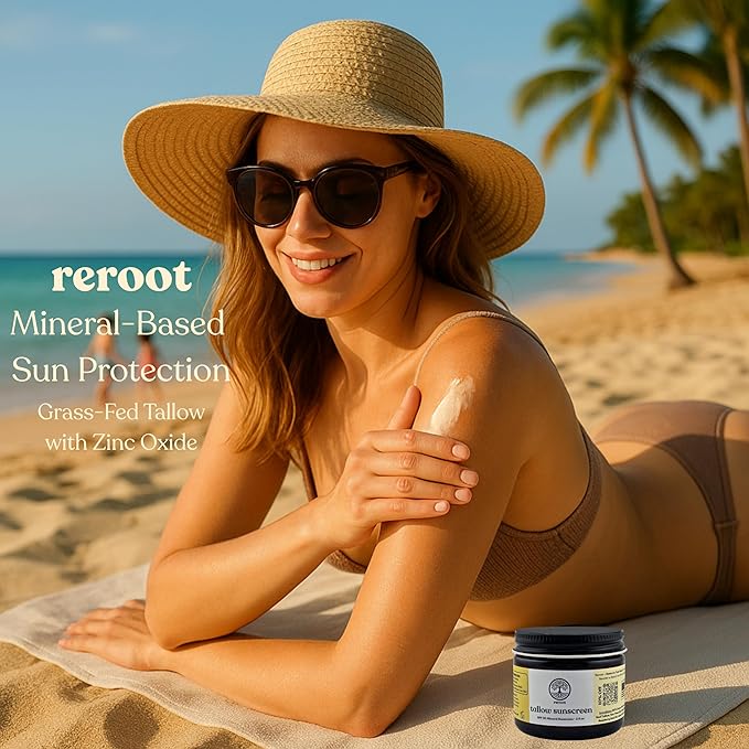 Beef Tallow Sunscreen - Non Toxic, All Natural, Non-Nano Zinc Oxide Cream - Tinted Mineral Sunscreen for Face - Reef Safe SPF 50 Sun Protection for Men Women and Children (2oz, Unscented)