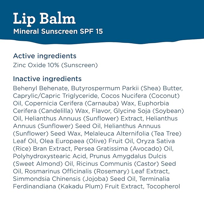BLUE LIZARD Mineral SPF 15 Lip Balm, 6-Pack: Broad Spectrum Sun Protection, Natural Coconut Flavor, 8 Natural Oils, Infused with Australian Kakadu Plum, Rich in Vitamin C, Vegan, Each Tube 0.13 oz.