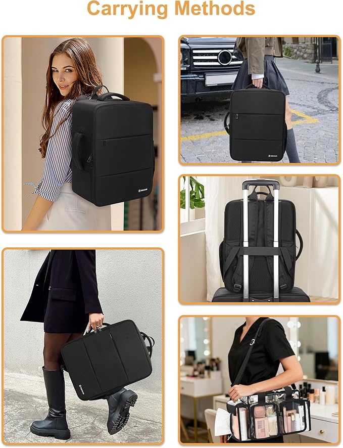 Relavel Makeup Backpack with Clear Makeup Bags, Extra Large Travel Train Case Makeup Artist Kit Set Bag with 4 Clear Bags, Storage Organizer Box with Dividers Cosmetic Hair Tools Barber Supplies
