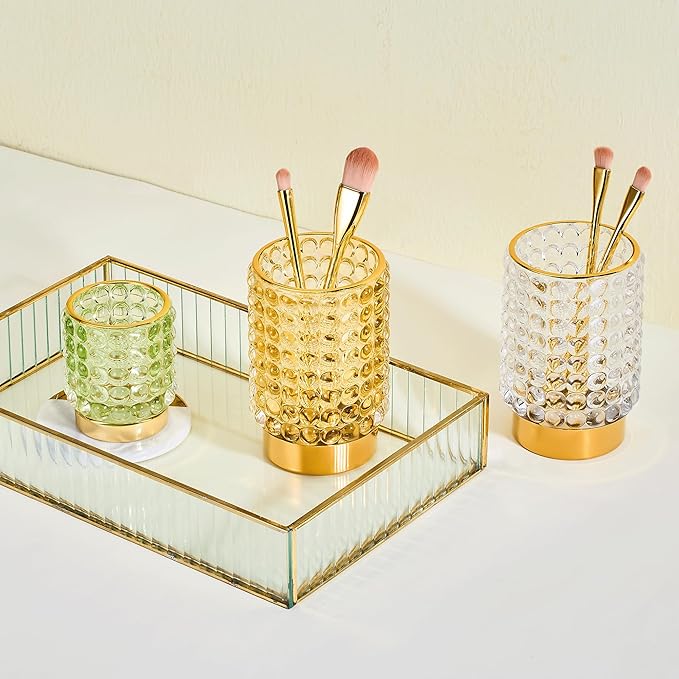 Makeup Brush Holder Organizer,Toothbrush Holders,Desk Pen Pencil Holder,Multifunctional Vintage Glass Brush Cup(A38-5-US/Green/S)