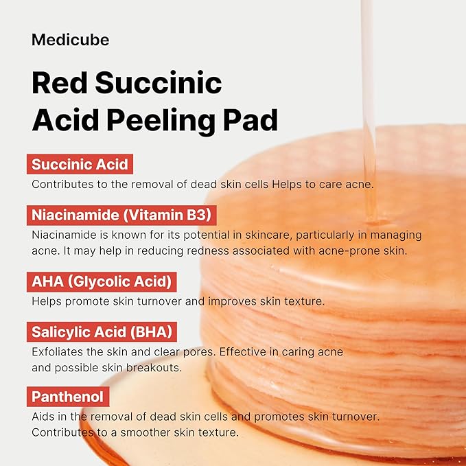medicube Red Exfoliation & Tone-Care Duo: Red Body Peeling Shot and Red Succinic Acid Panthenol Facial Peeling Pads