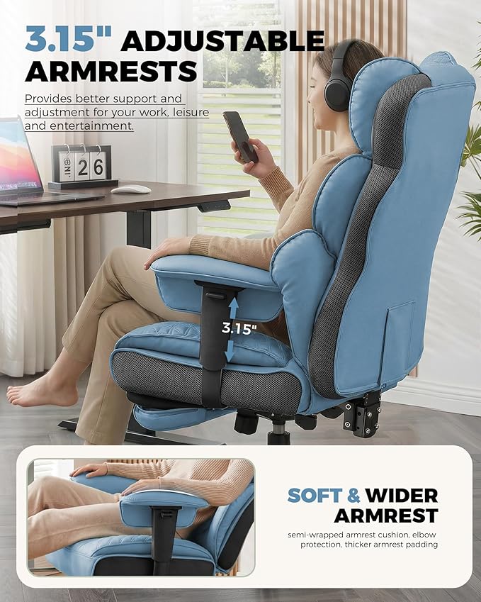 COMHOMA Big and Tall Office Chair with Upgrade Footrest, Heavy Duty Gaming Chair High Back Executive Chair with Spring Lumbar Support for Lower Back Pain Relief, 150°Reclining Adjustable Armrests