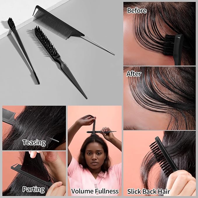 Hair Wax Stick & Slick Back Hair Brush for Tame Flyaways, Frizz, Sleek Ponytails, Buns | Pomade/Balm/Gel Stick for Woman, Styling Accessories for Girls