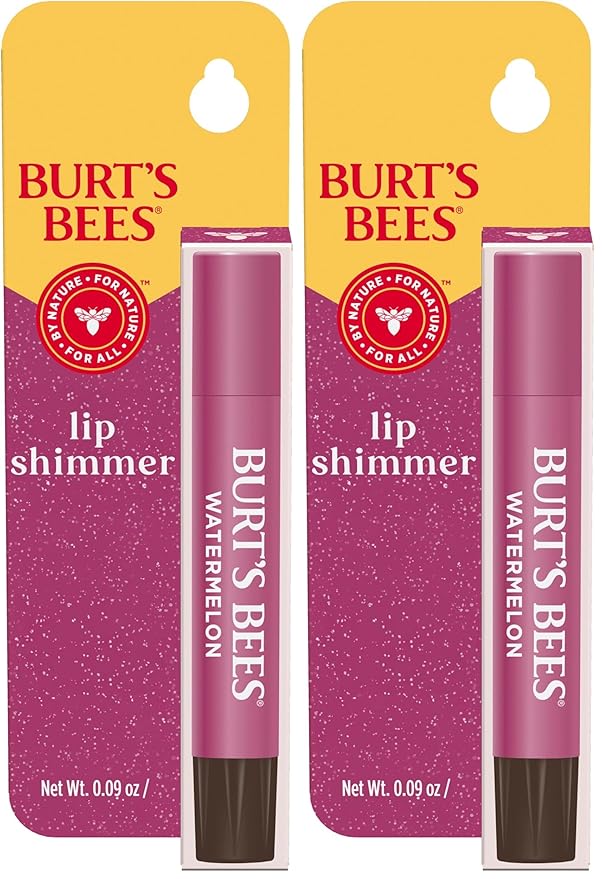 Burt's Bees Shimmer Lip Tint, Tinted Lip Balm Stick, Moisturizing for All Day Hydration with Natural Glowy Pigmented Finish & Buildable Color, Watermelon, 1 Tube, 0.09 oz. (Pack of 2)