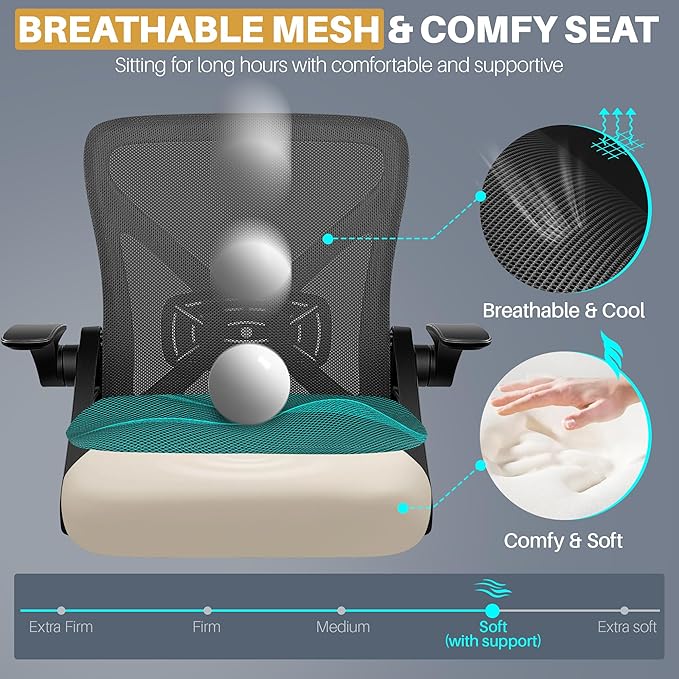 FelixKing Office Chair - Ergonomic Desk Chair Breathable Mesh Task with Wheels and Lumbar Support Home Desk Office Chairs with Flip up Armrest Rolling Swivel for Home Computer Black Pack of 2