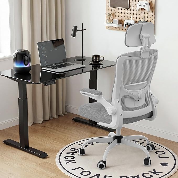 Ergonomic Office Chair, High Back Mesh Desk Chair with Adjustable Lumbar Support & Headrest, Flip-up Armrest, Computer Task Chairs for Home and Executive Office (G-Grey)