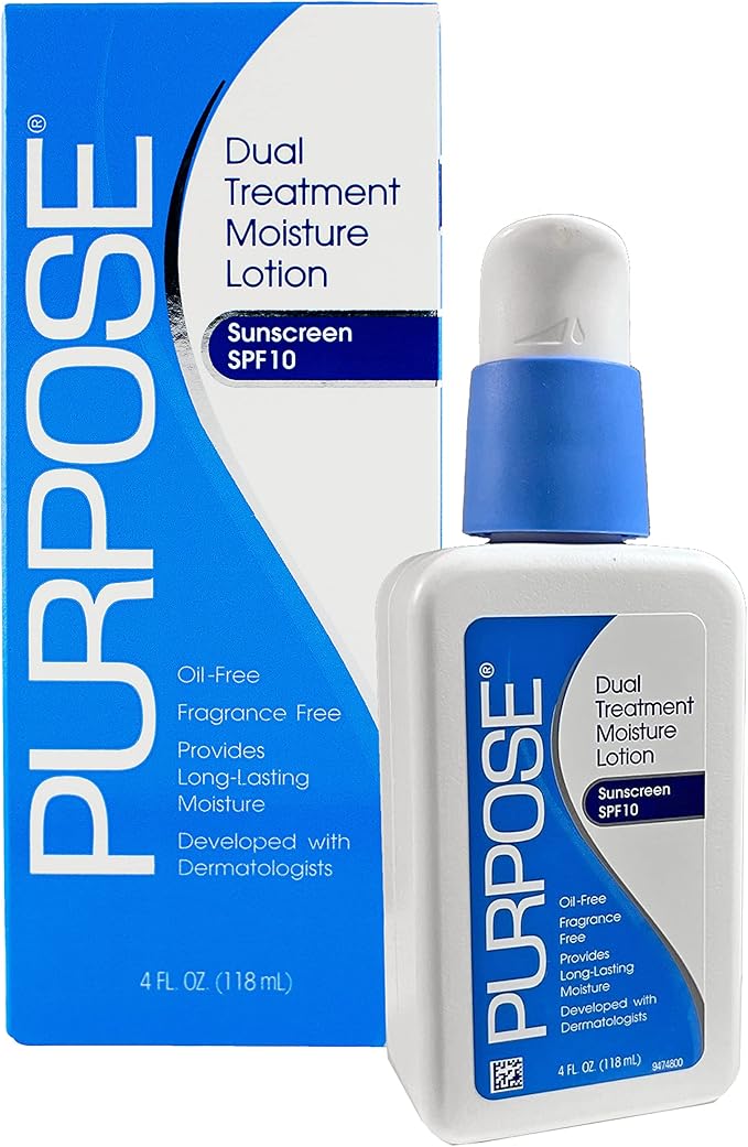 Purpose Dual Treatment Moisture Lotion with SPF 10 – Oil-Free, Fragrance-Free Daily Moisturizer for Sensitive Skin - 4 Fluid Oz. (Pack of 3)