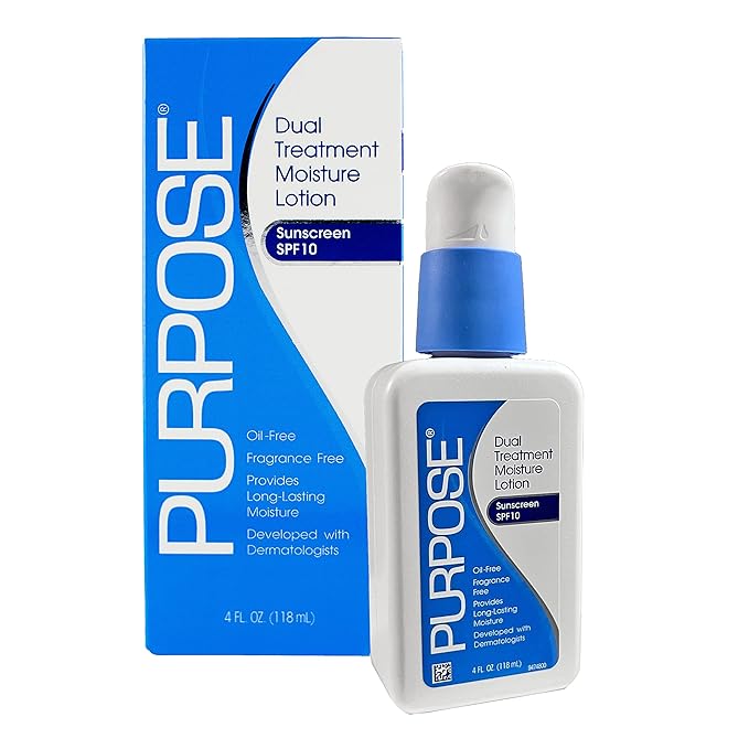 Purpose Dual Treatment Moisture Lotion with SPF 10 – Oil-Free, Fragrance-Free Daily Moisturizer for Sensitive Skin - 4 Fluid Oz. (Pack of 4)