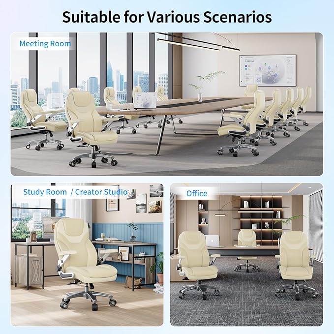 Big and Tall Office Chair with 5D Arms, 600lbs Fabric & PU Leather Heavy Duty Desk Chair, Adjustable Lumbar Support & Height, Tilt Function, High Back Ergonomic Executive Computer Chair