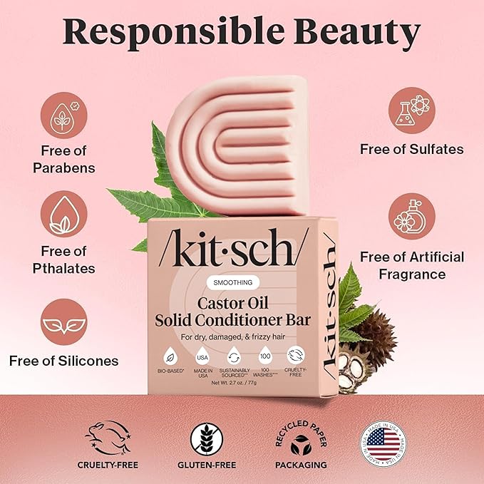 Kitsch Castor Oil Conditioner Bar Soap - Hydrating & Moisturizing Hair Care - Organic Castor Oil Conditioner for Hair Growth & Scalp Nourishment - Silicone & Paraben-Free, Vegan, Made in USA - 2.7oz