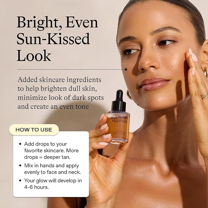 Sun Blush Glowing Self Tanning Drops Australian Made 1.0 fl.oz | Sun-Kissed, Natural Face & Body Gradual Self Tanner with Peptides | Fragrance Free| Everyday Humans