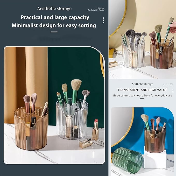 Makeup Brush Holder,Transparent Makeup Organizer,4 Slot Makeup Brushes Cup,for Vanity Decor,Bathroom Countertops,Desk Storage Container,Cosmetic Display cases（Clear Green）