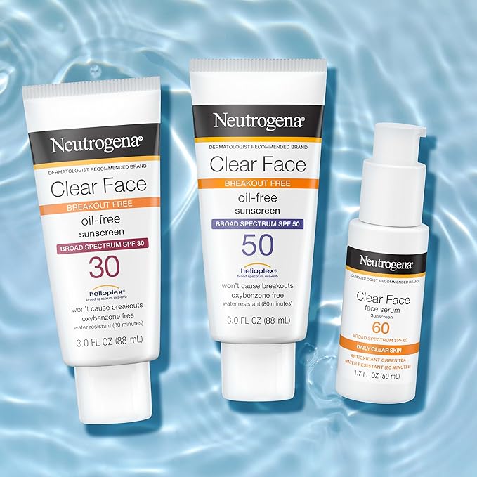 Neutrogena Clear Face Serum Sunscreen with Green Tea,Broad Spectrum SPF 60,Non-Comedogenic Face Sunscreen for Lightweight UVA/UVB Protection,Oxybenzone- & Fragrance-Free,1.7 fl. oz,(Pack of 2)
