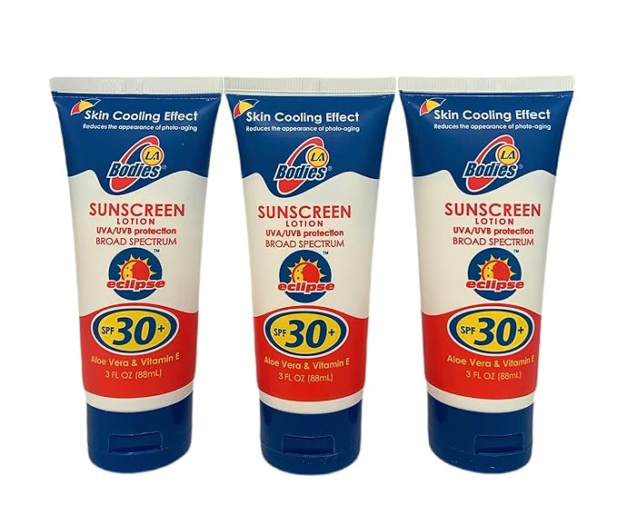 Sunscreen Moisturizing Face & Body Lotion (SPF 30) w/Aloe Vera for Cooling Sensation | Works with Acne Prone Skin | UVA UVB Protection Sunblock | 3oz | 3 Pack