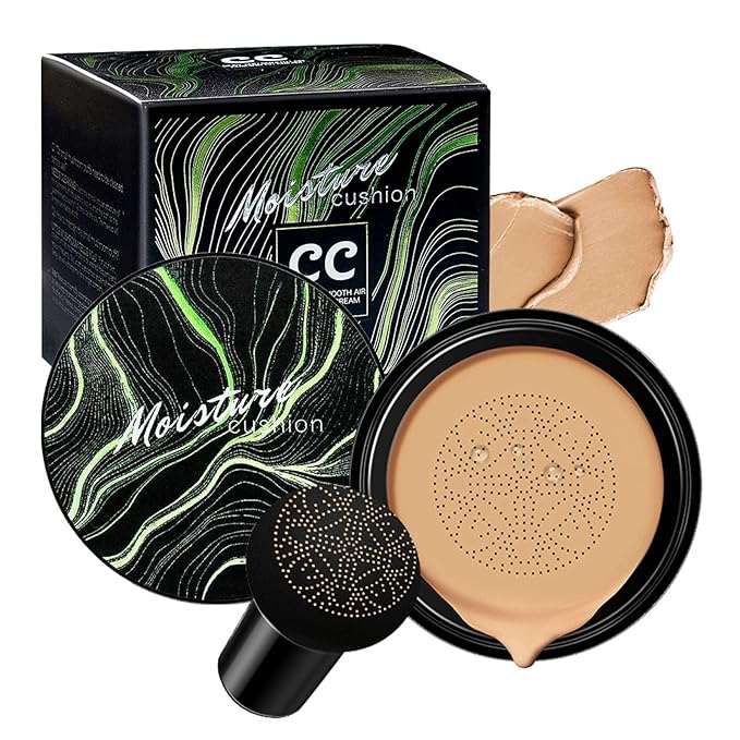 Air Cushion CC Cream Mushroom Head Foundation, Moisturizing BB Cream Concealer, Long-Lasting & Waterproof Makeup Base Primer, Even Skin Tone for All Skin Types (Nude)