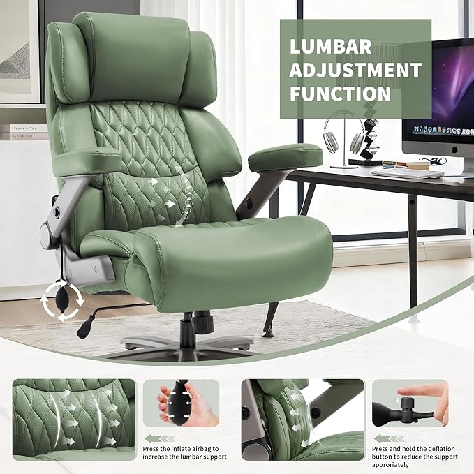 Big and Tall Office Chair 700lbs- Large High Back Executive Computer Desk Chair with 3D Flip-Up Arms, Adjustable Lumbar Support, Extra Wide Plus Size Seat, Heavy Duty Metal Base & Quiet Rubber Wheels