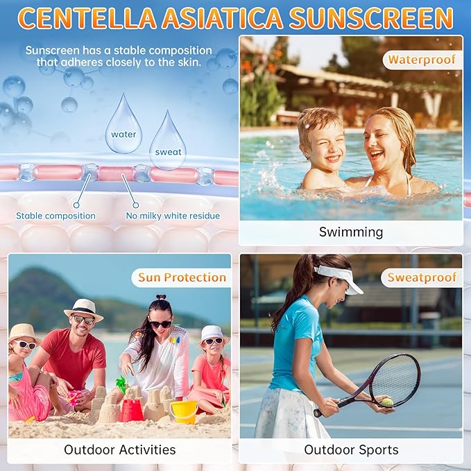Centella Sunscreen SPF 50, Sunscreen for Face, Water Resistant Strong UV Protection No White Cast, Centella Madagascar Face Suntan Lotion Oil Free Korean Skincare(Green 1)