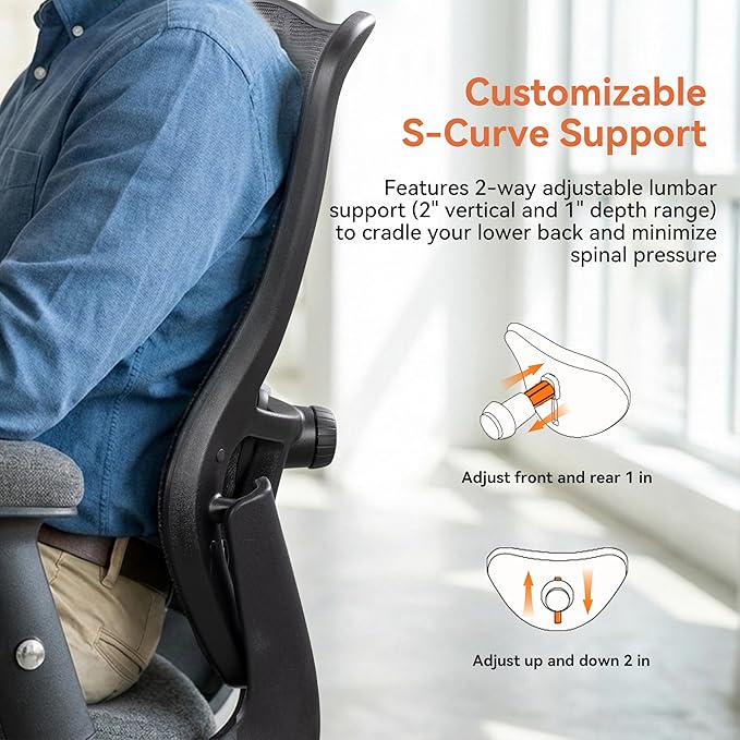 Big and Tall Office Chair 500lbs Heavy Duty Ergonomic Mesh Desk Chair with 23.6" Extra Wide Seat, 29.5" High Back, Adjustable Lumbar Support & Flip-Up Arms for Large Body Types (Dark Gray)