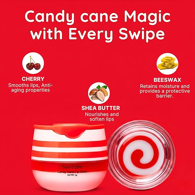Original My Bee Balm Lip Balm - Candy Cane Hydrating Balm Honey Pot for Dry, Chapped & Cracked Lips with Propolis, Honey & Vitamin E - Soften, Smooth & Reduce Lip Lines