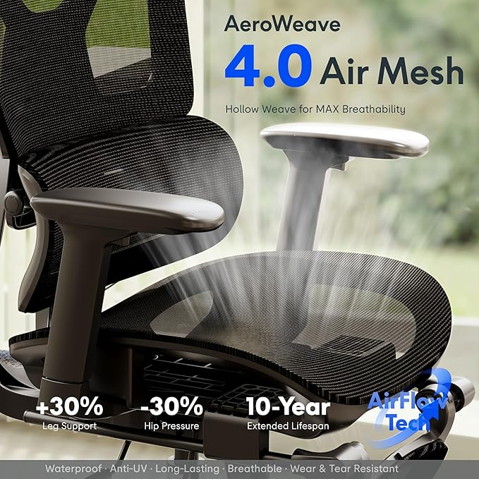 FLEXISPOT ErgoX Premium Ergonomic Office Chair with Footrest- Adjustable 3D Armrests, Dynamic Lumbar Support, Recline & Tilt Function, Mesh Seat, for Home & Office Use,Blue