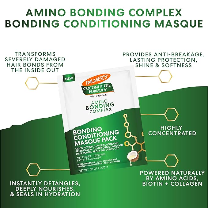 Palmer's Amino Bonding Complex Hair Mask,Intense Conditioning Masque Pack with Coconut Oil & Vitamin E,Heat Protectant,Anti Frizz,Adds Shine,Protects Hair Growth,All Types,2.1oz packette (Pack of 12)
