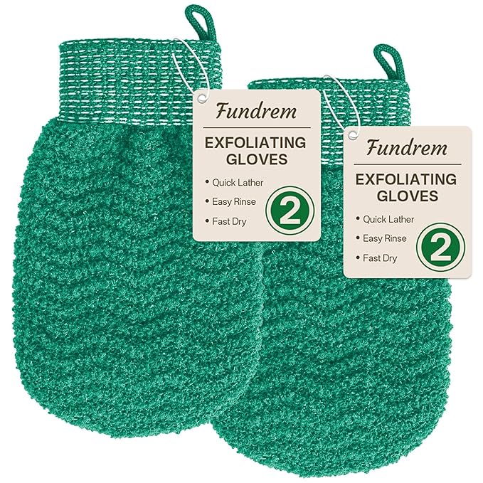 Exfoliating Gloves 2 Pack, Wave Texture Exfoliating Mitt for Dead Skin Remover, Body Scrub Gloves for Bath Shower, Korean Exfoliating Mitt, Loofah Alternative Body Scrubber for Women & Men