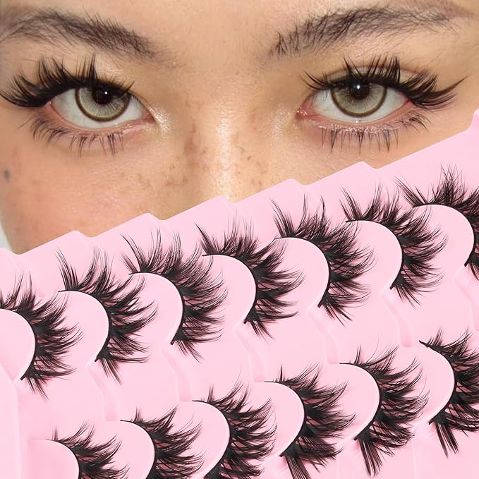 Veleasha Lashes Manga Eyelashes Cat Eye Lashes Crisscross Fake Lash Natural Look Wispy False Eyelashes DIY Spiky Lash Anime Look with Soft Cotton Band 100% Handmade 7 Pairs Pack (Mermaid)