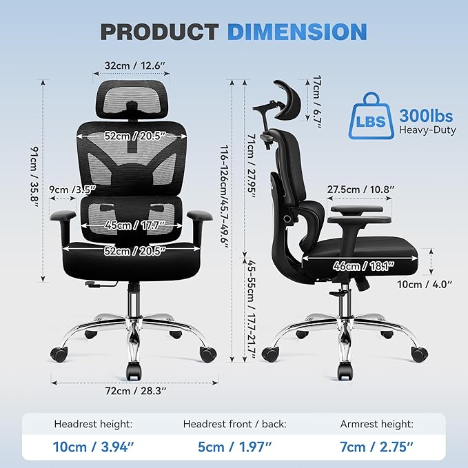 Ergonomic Office Chair, High Back Mesh Desk Chairs Comfy with Adjustable Lumbar Support, Home Computer Gaming Chair with 3D Headrest for Long Hours, 8 Pack