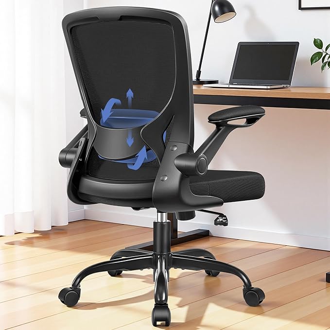 Ergonomic Office Chair, Mesh Computer Desk Chairs with Lumbar Support, Swivel Desk Chair with Flip-up Arms and Adjustable Height, Black