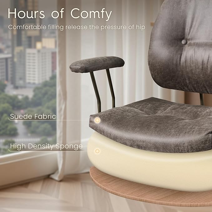 HOOOWOOO Ergonomic Office Chair,Mid Century Modern Computer Desk Chair,Comfy Executive Chair with Extra Wide Tufted Cloudy Seat Lumbar Support Rocking Back,Suede Leather Grey