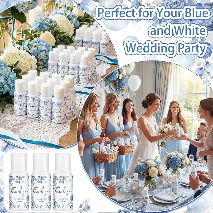 24 Pcs Blue and White Flowers Favors for Wedding Mini Sunscreen Bulk SPF 30 Travel Size 1 Fl. oz Sunscreen Bridal Wedding Baby Shower Party Favor for Guests Thank You for Celebrating with Us Gifts