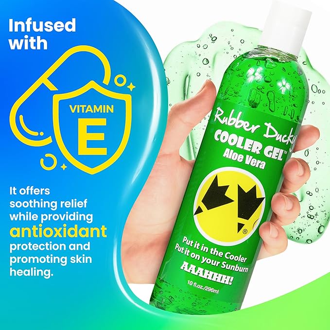 Rubber Ducky Cooler Gel - Sunburn Relief |Soothing Aloe Vera Gel | Fast Absorbing Aloe Gel With Vitamin E & Tea Tree Oil | Vegan | After Sun Care | 10z