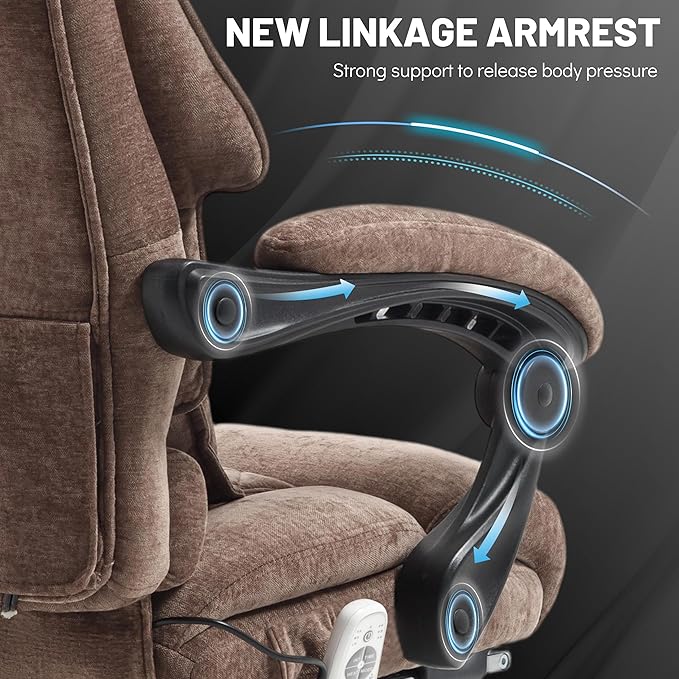 Massage Office Chair with Foot Rest,6 Points Vibration & Heat Executive Office Chairs for Heavy People,500LBS Big and Tall Office Chair,Ergonomic Reclining Desk Chair,Dual-Use Pillow,Home Office,Brown