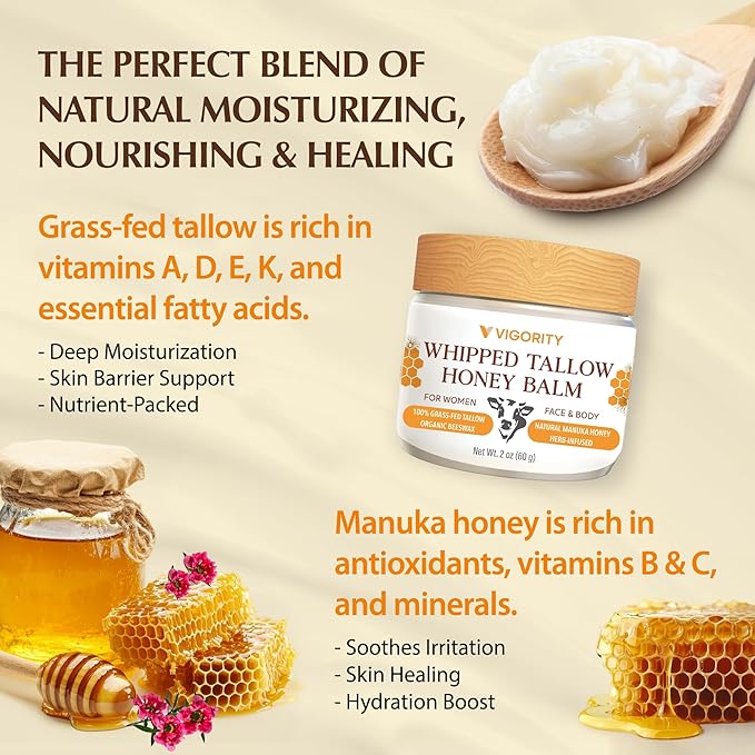 Beef Tallow Sunscreen & Nourishing Balm Duo: SPF 50 Mineral Zinc Sunblock with Grass-Fed Tallow & Organic Moisturizing Balm Infused with Manuka Honey for Face & Body – Safe for Kids & Sensitive Skin